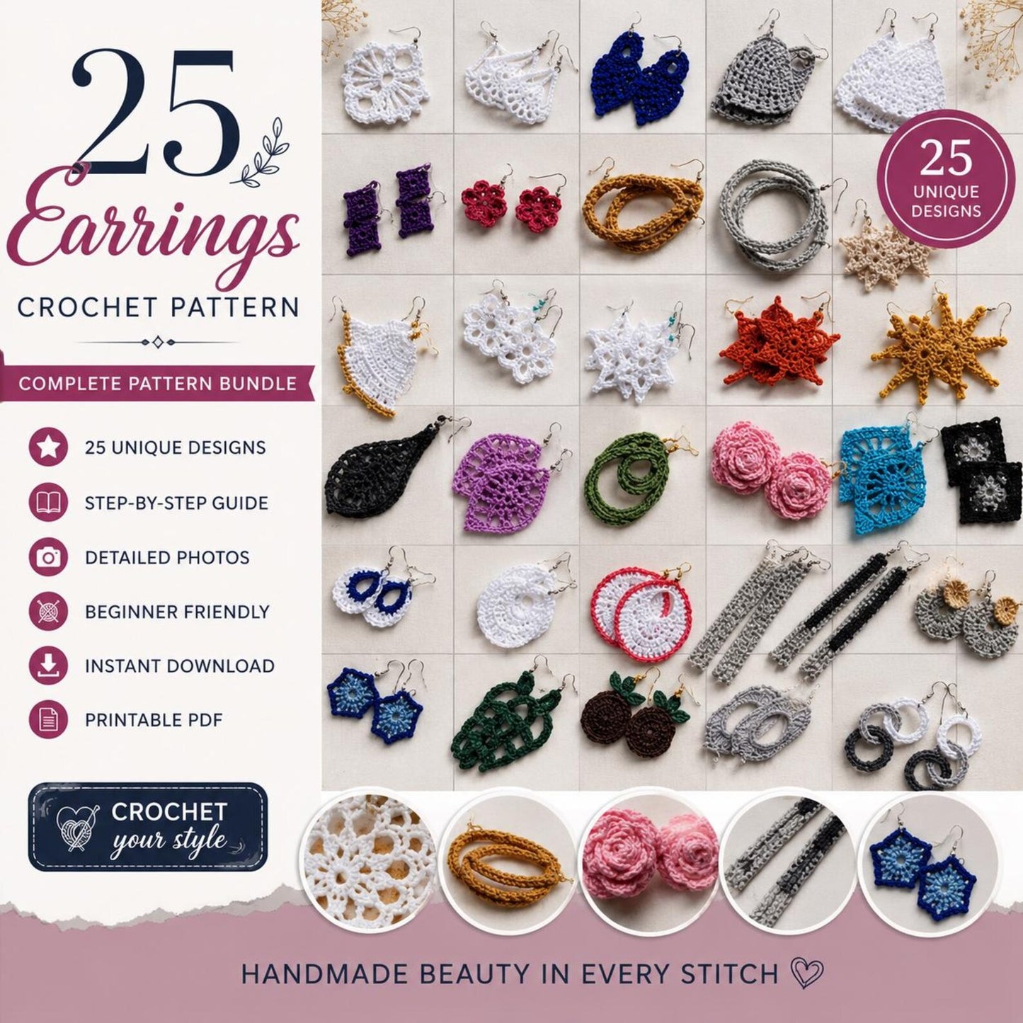 25 Crochet Earrings Patterns Bundle