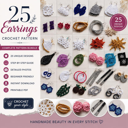 25 Crochet Earrings Patterns Bundle